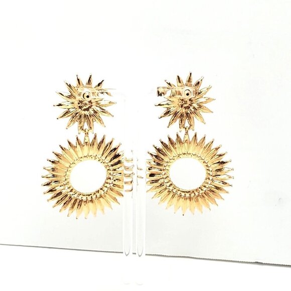 Amethyst Rhinestone Faceted Starburst Floral Statement Gold Tone Post Earrings - Picture 5 of 5